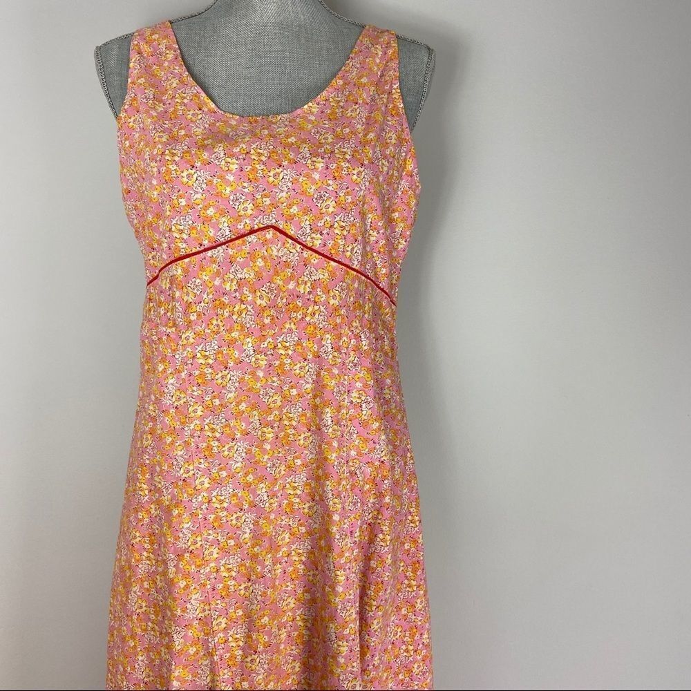Vintage Pink Orange Floral Dress Handmade.Feminine Summer Romantic Poetcore - Picture 6 of 12